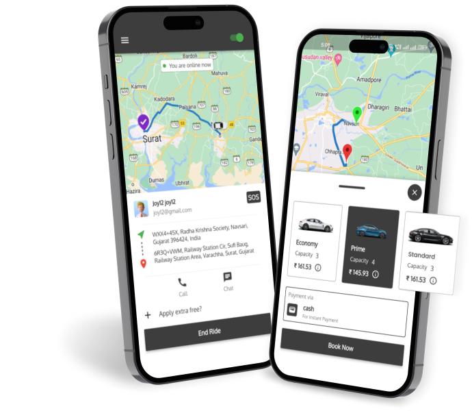 Taxi Demo app screen showing a live trip